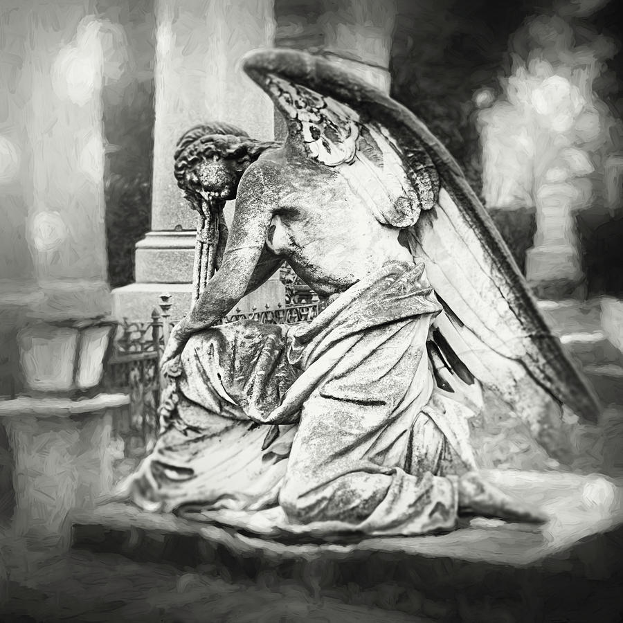Mourning Angel Zentralfriedhof Vienna Black and White  Photograph by Carol Japp