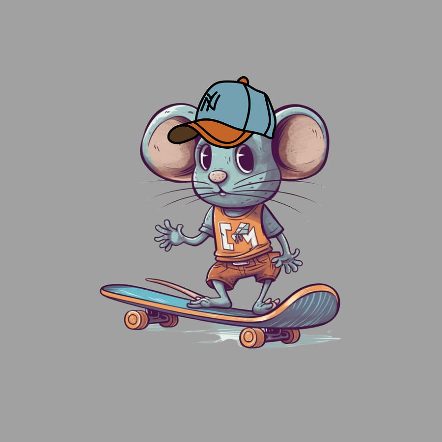 Mouse on a skateboard cute skater cartoon Digital Art by Licensed art ...