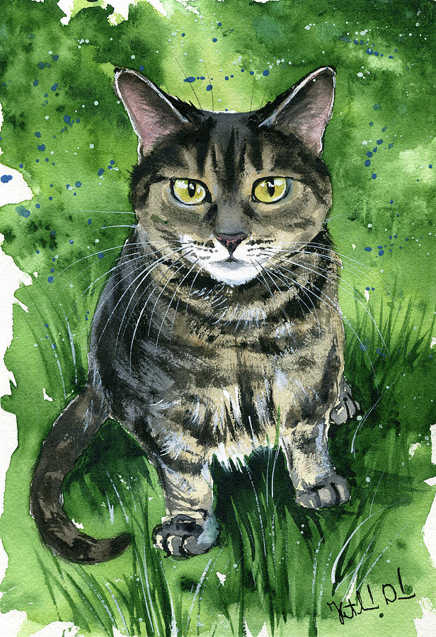 Cat Painting - Mouse - Tabby Cat Painting by Dora Hathazi Mendes