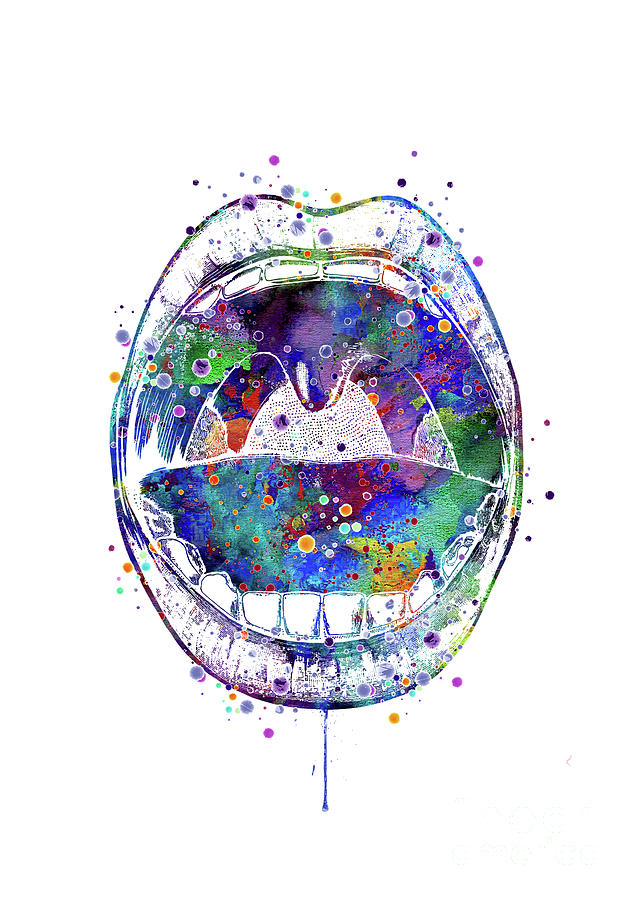 Mouth Anatomy Drawing Colorful Watercolor Gift Digital Art by White Lotus