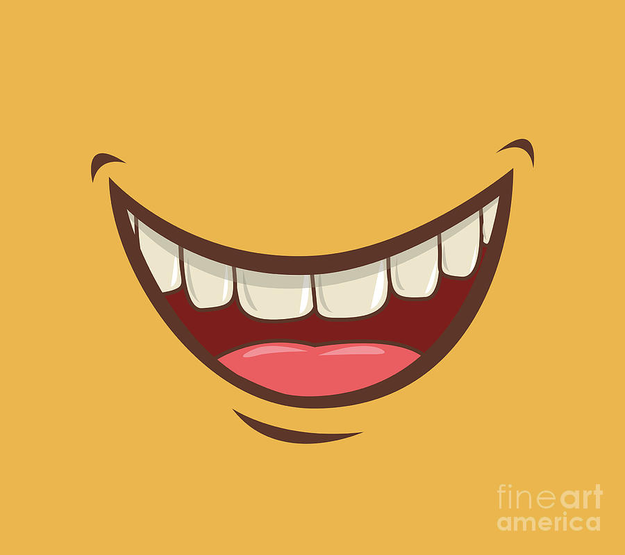 Mouth Face Yellow Cartoon Smile Teeth Happy Emotion Tongue Digital Art by  Noirty Designs - Pixels