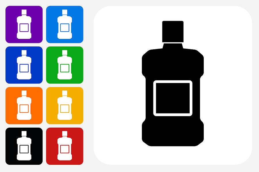 Mouthwash Icon Square Button Set Drawing by Bubaone