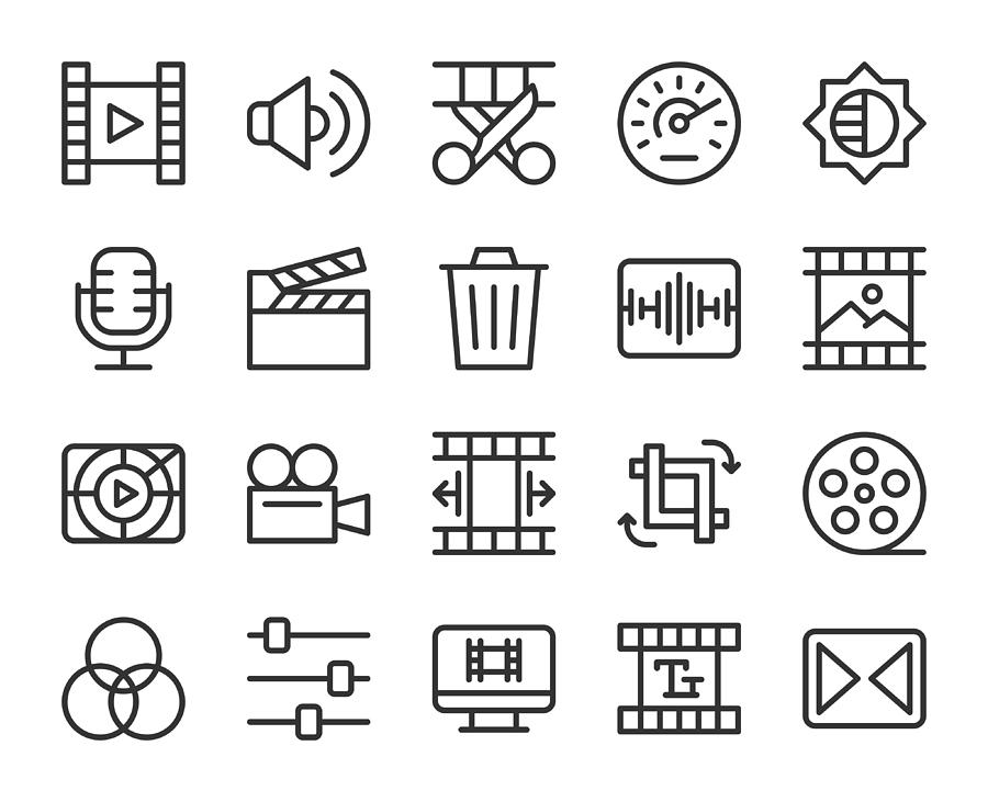 Movie Making and Video Editing - Line Icons Drawing by Rakdee