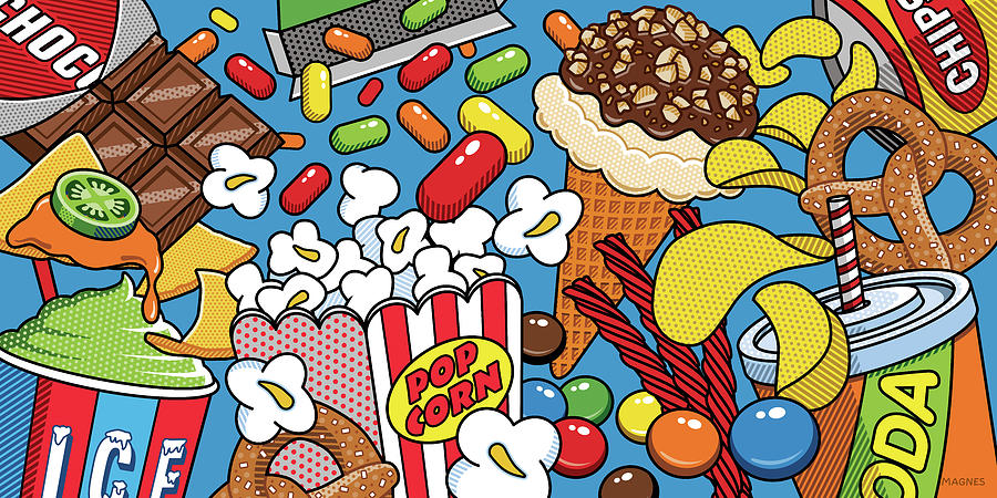Candy Digital Art - Movie Night Snacks Wide Format by Ron Magnes