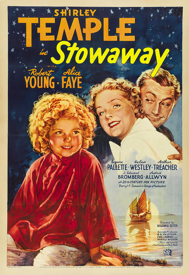 Movie poster for Stowaway, with Shirley Temple, 1936 Mixed Media by Movie World Posters