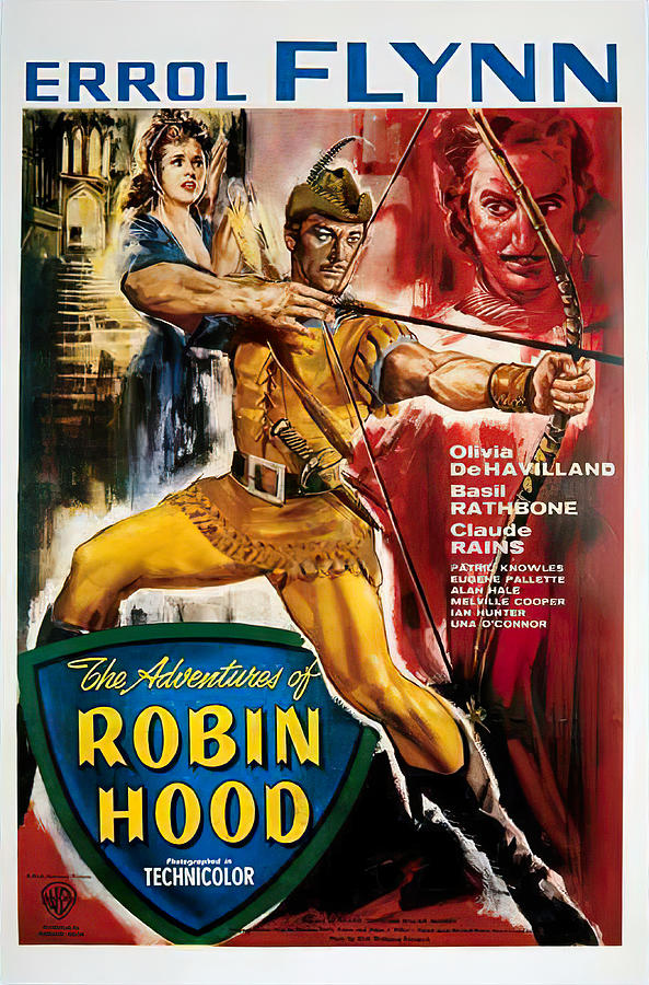 Errol Flynn Mixed Media - Movie poster for The Adventures of Robin Hood, with Errol Flynn, 1938 by Movie World Posters