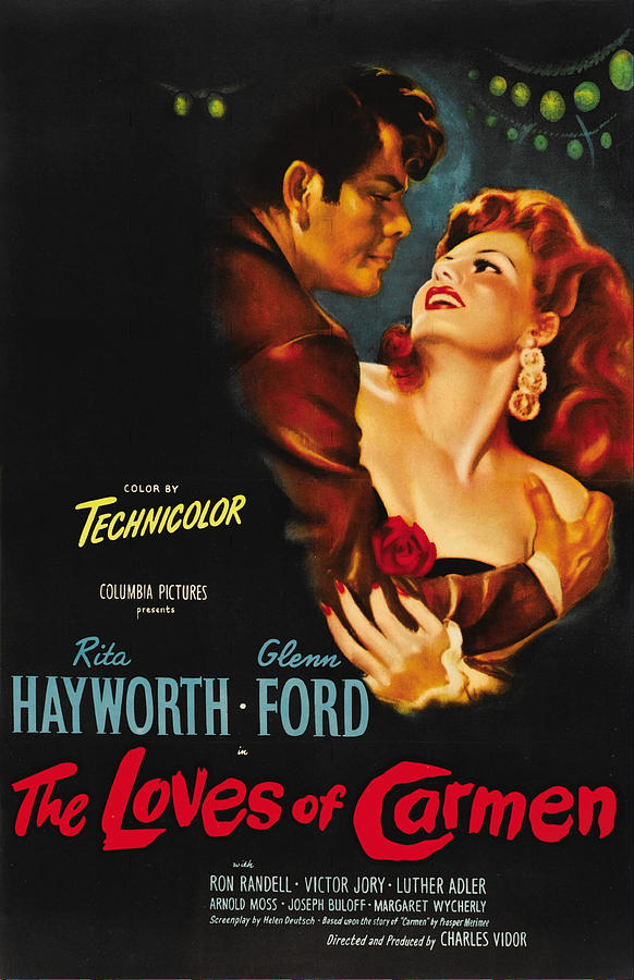 Rita Hayworth Mixed Media - Movie poster for The Loves of Carmen, with Rita Hayworth and Glenn Ford, 1948 by Movie World Posters