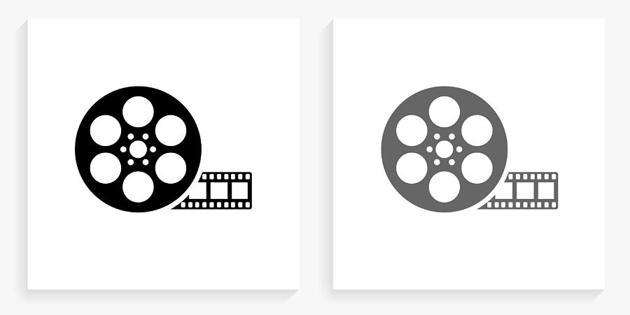 Movie Reel Black and White Square Icon Drawing by Bubaone