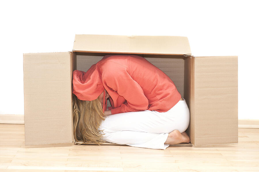 moving house - woman in cardboard Frau im Umzugskarton Photograph by Wakila