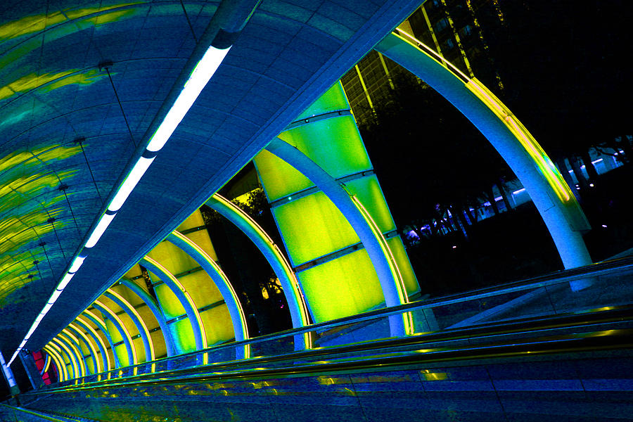Moving Sidewalk Abstract Blue Yellow Photograph by Donna Corless