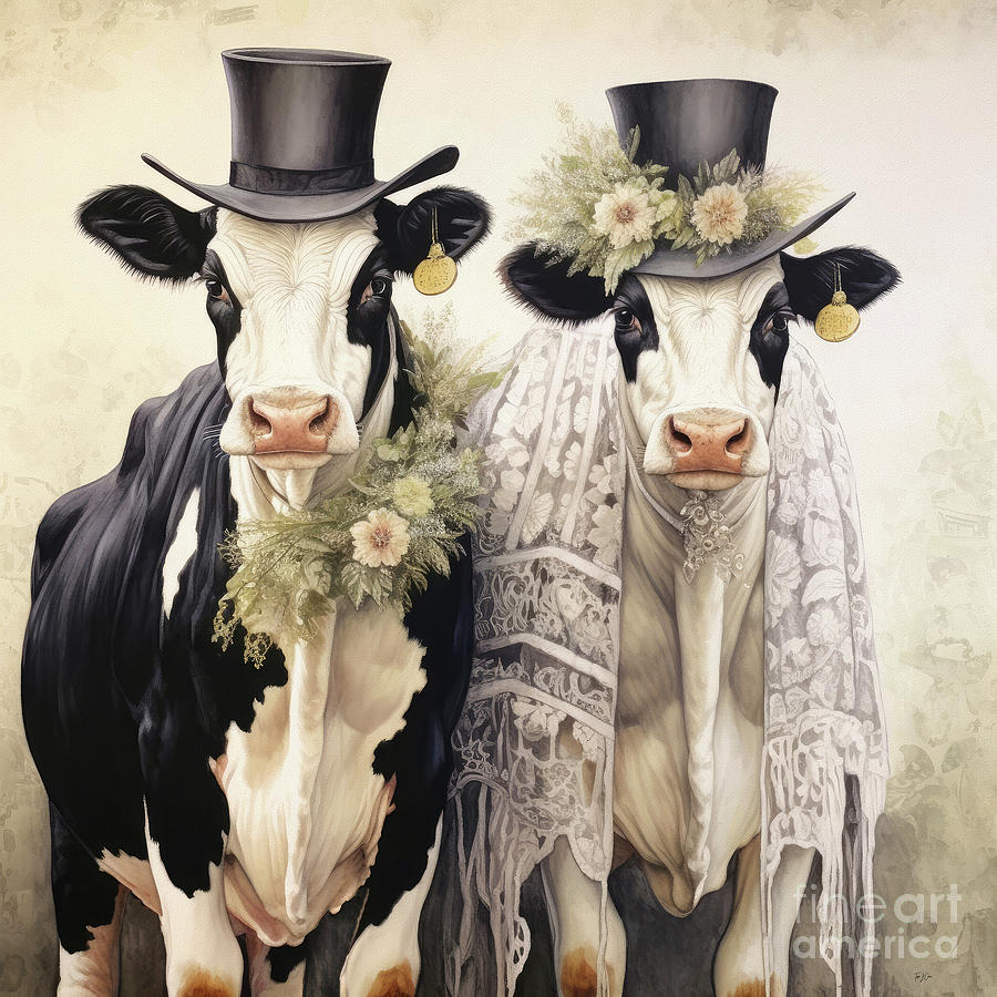 Cow Painting - Mr. And Mrs. Holstein by Tina LeCour