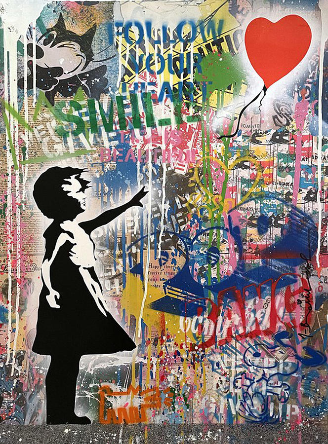 Mr Brainwash Girl with balloon print Digital Art by Brian Dominik ...