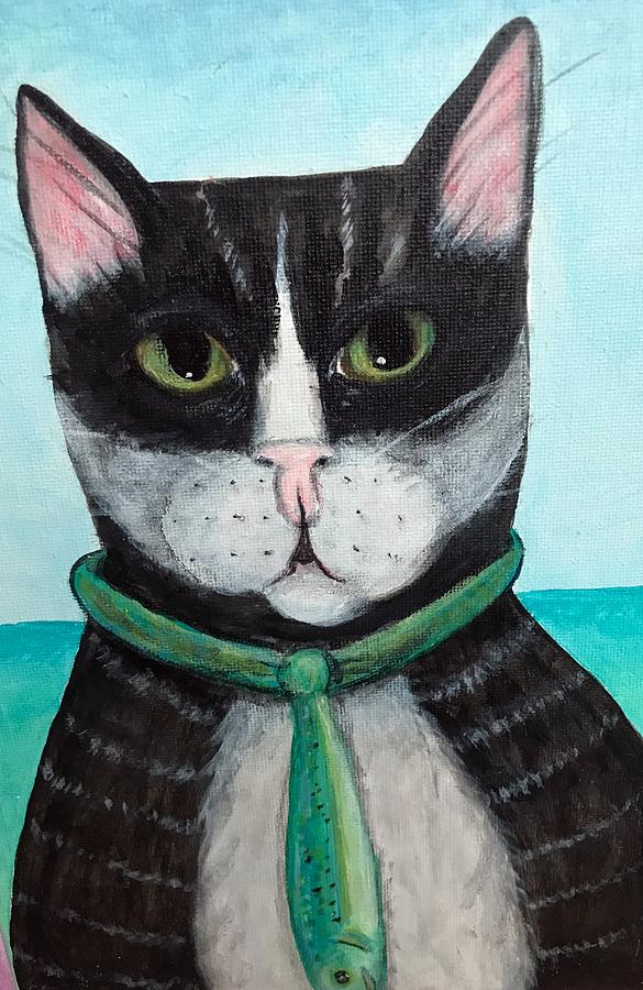 Black And White Cat Painting - Mr Cat by Connie Starr Connie Starr