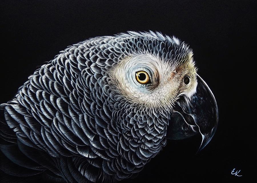 African Grey Parrot Mixed Media - MR Grey by Elena Kolotusha