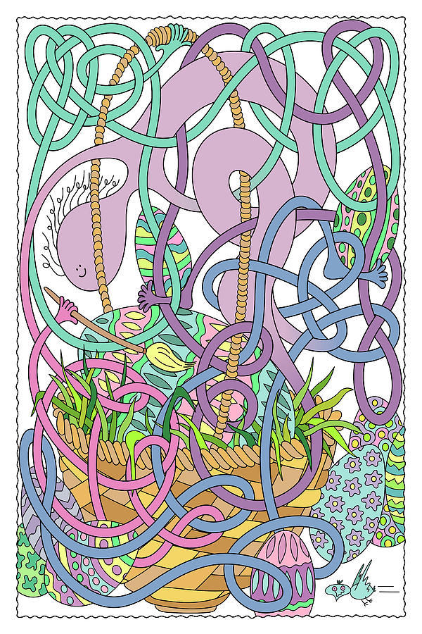 Mr Squiggly Painting Easter Eggs Digital Art by Becky Titus