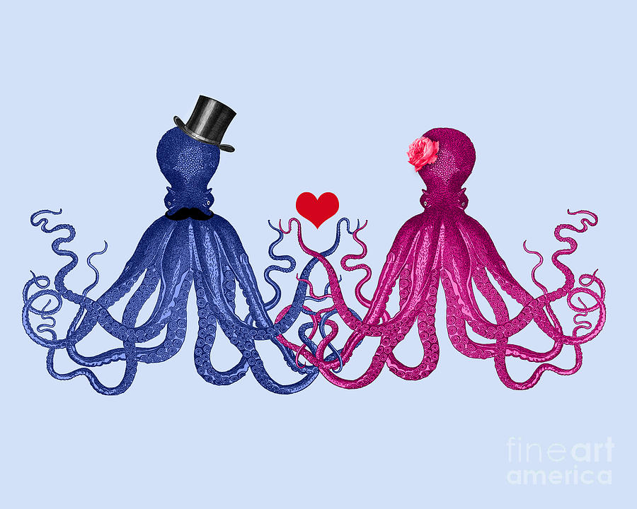 Octopus Mixed Media - Mrs and Mr Octopus by Madame Memento