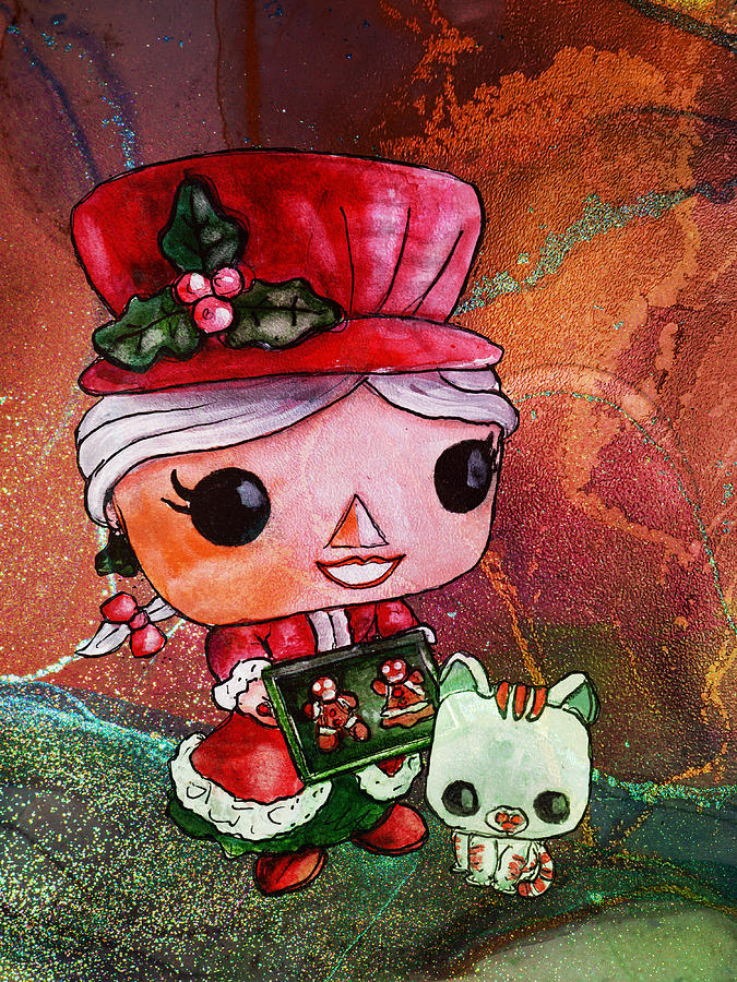 Mrs Claus And Candy Cane Funko Pop Painting by Miki De Goodaboom