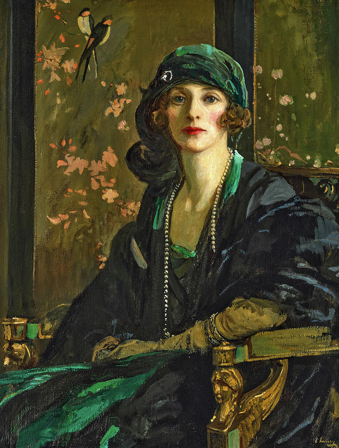 John Lavery Painting - Mrs Dudley Ward, A Lady in Black and Green by Sir John Lavery