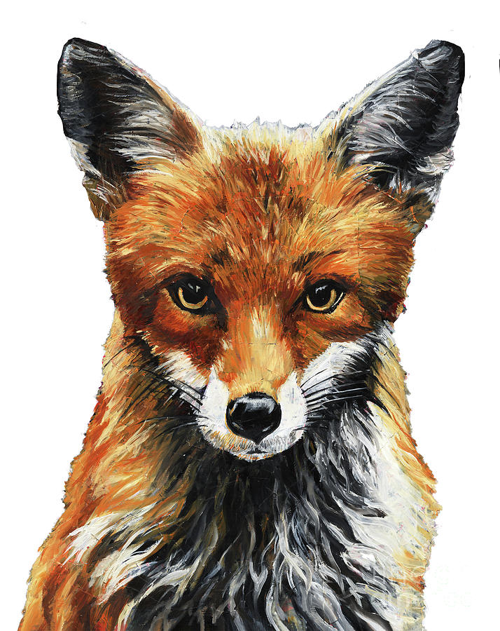 Mrs. Fox Oil Painting with White Background Painting by Ashley Lane
