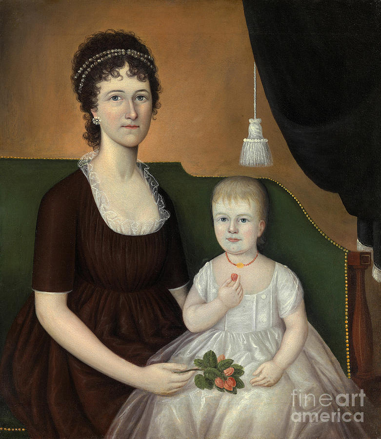 Portrait Painting - Mrs. James Beatty and Her Daughter Susan 1805 by Joshua Johnson