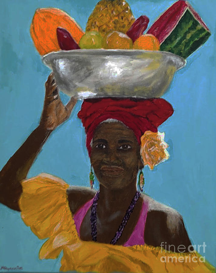 Ms. Beulah, The Caribbean Fruit Vendor Painting by Marsha Papanicolas ...