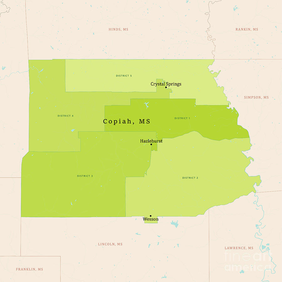 MS Copiah County Vector Map Green Digital Art by Frank Ramspott Pixels