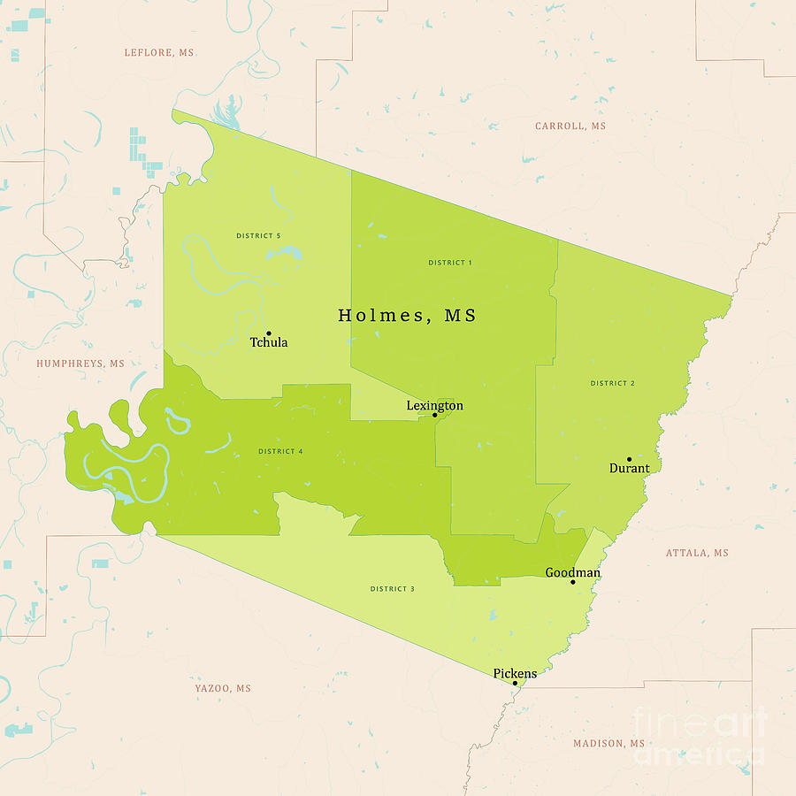 MS Holmes County Vector Map Green Digital Art by Frank Ramspott Pixels