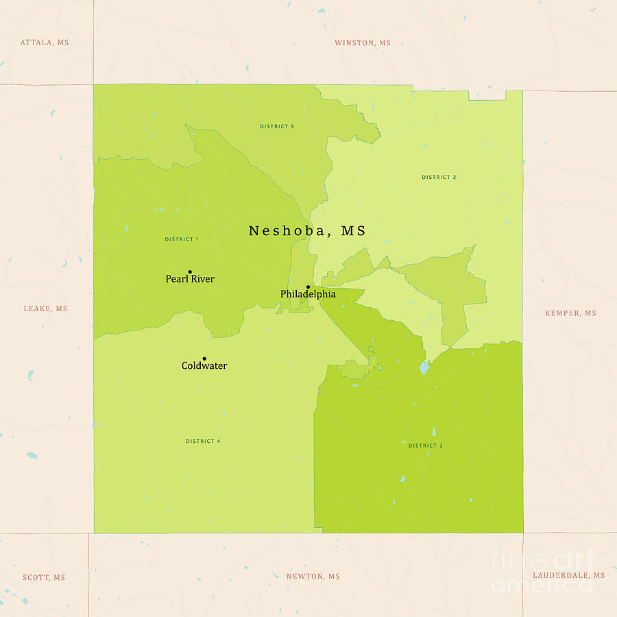 Ms Neshoba County Vector Map Green Digital Art By Frank Ramspott Pixels 6933