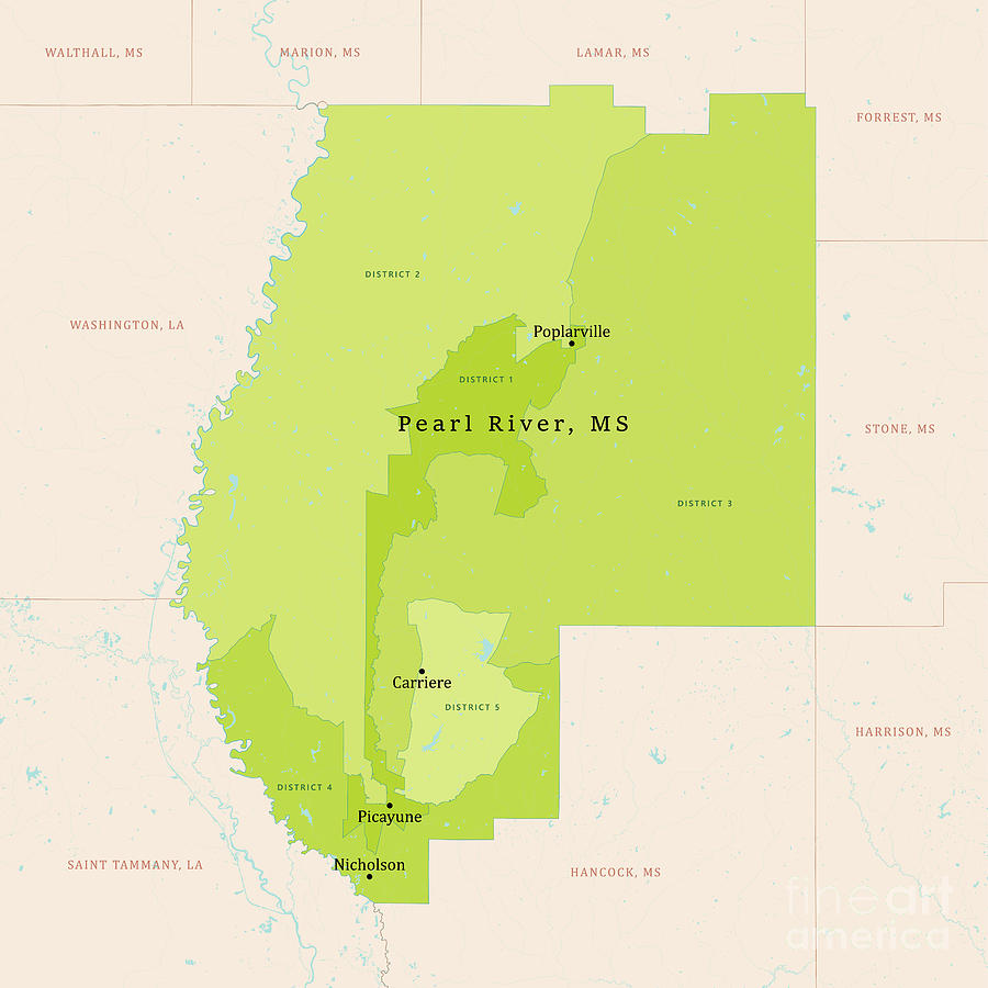 MS Pearl River County Vector Map Green Digital Art by Frank Ramspott