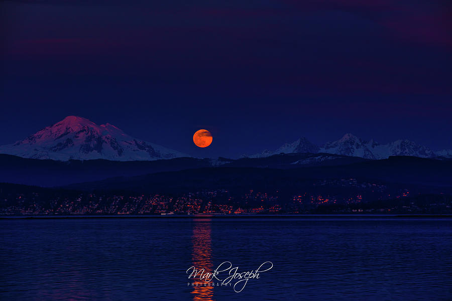 Mt. Baker Moon Alpenglow Photograph by Mark Joseph