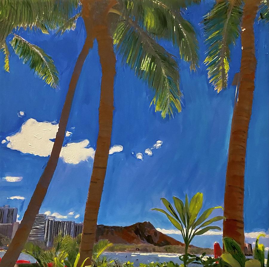 Mt. Diamond Head through the Trees Painting by Gary Springer