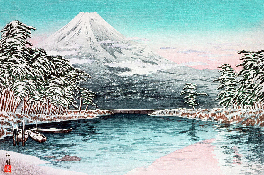 Landscape Painting - Mt Fuji from Tagonoura, Snow Scene by Hiroaki Takahashi