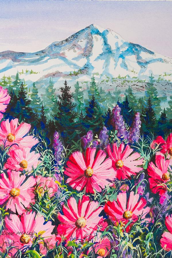 Mt. Hood Cosmos Painting by Diane Phalen