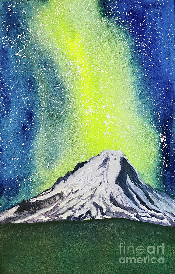 Mt Hood Northern Lights Painting by Lisa Neuman
