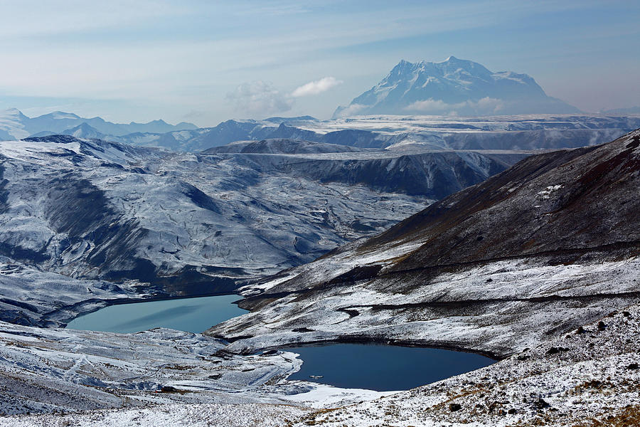 Mt Illimani and mountain lakes in winter Bolivia Photograph by James Brunker