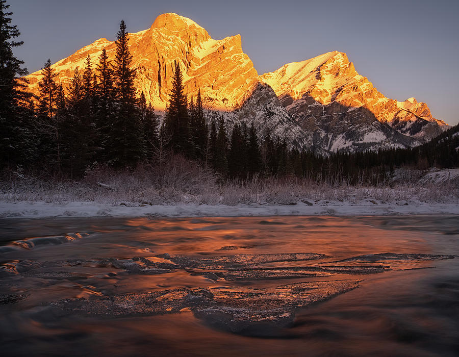 Mt Kidd Sunrise-River-Winter-Wedge Pond Photograph by Yves Gagnon