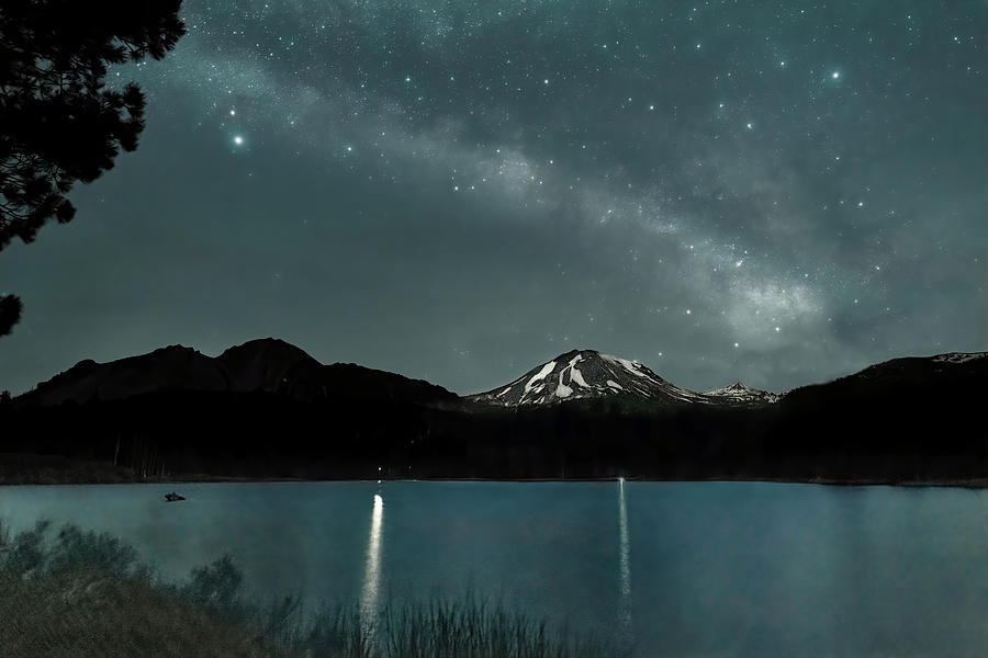 Mt Lassen and Milky Way from Manzanita Lake Photograph by Mike Gifford