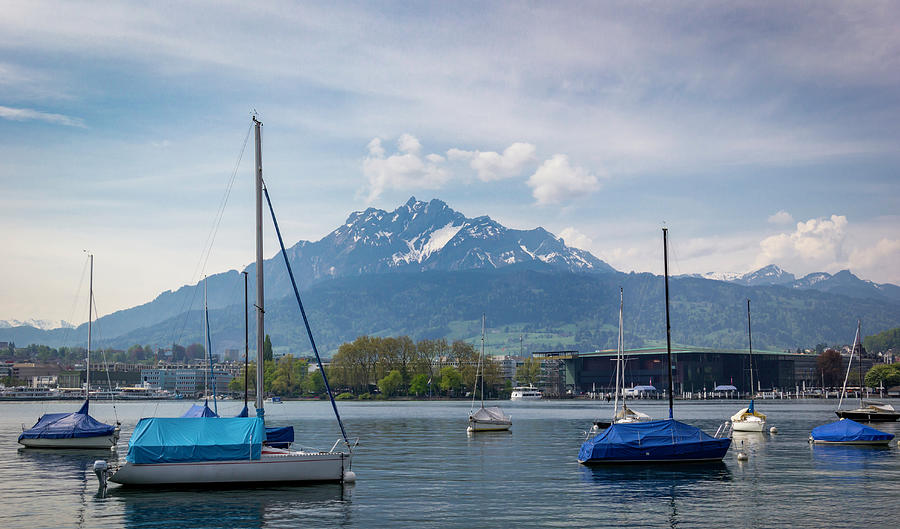 Mt Pilatus And Sailboats On Lake Lucerne Photograph