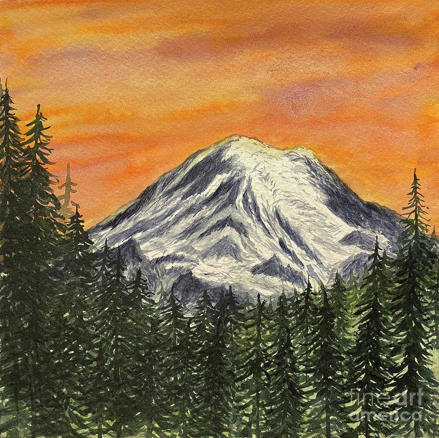 Mount Rainier at Sunset Painting by Lisa Neuman
