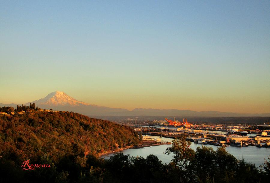 Mt. Rainier Overlooking Pt Of Tacoma W A Photograph by A L Sadie Reneau