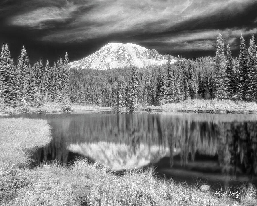 Mt. Rainier, Reflection Lake Black and White IR Photograph by Mark Doty ...