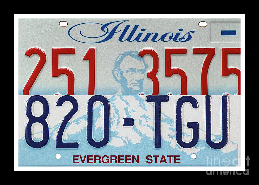 Mt. Ranier Lincoln Head Print - Recycled Illinois and Washington License Plate Art by Steven Shaver Mixed Media by Steven Shaver