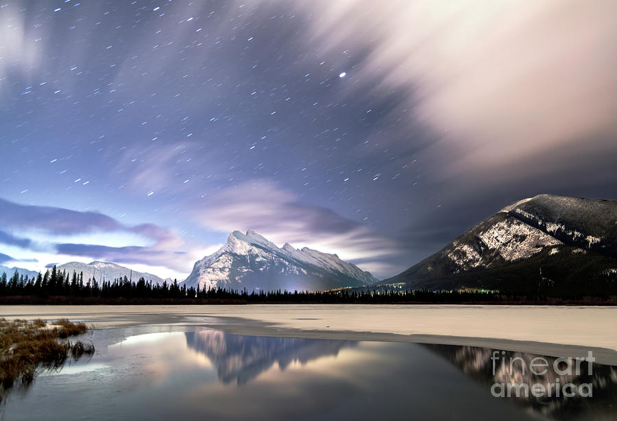 Mt Rundle star trails Photograph by Shannon Carson