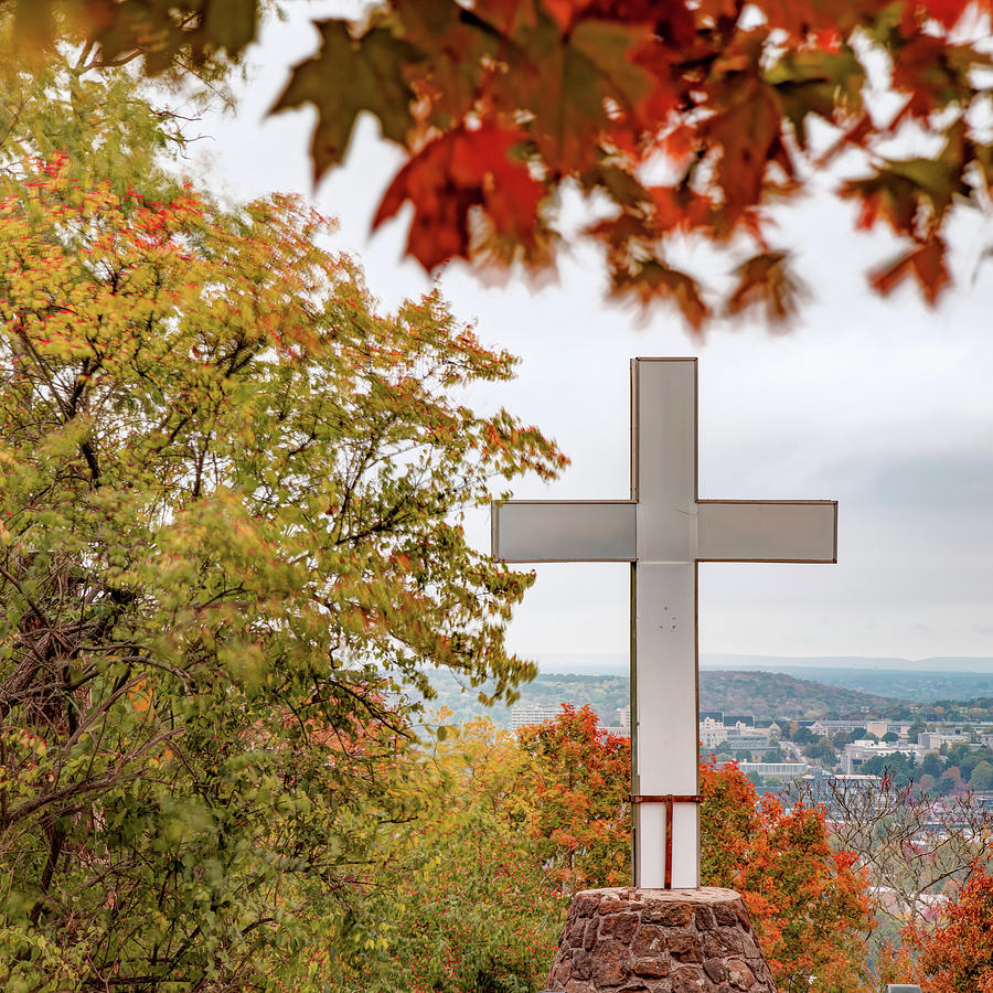 Mt. Sequoyah Cross Bordered In Fall Foliage - Fayetteville Arkansas Photograph