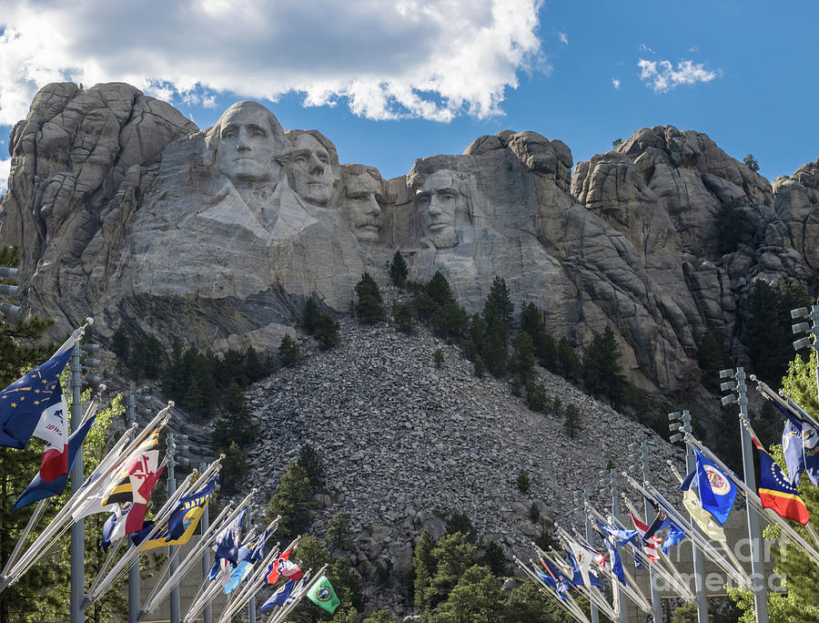 Mt.Rushmore With Flags Photograph by Suzanne Luft