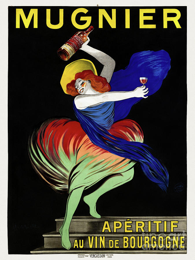Mugnier Aperitif Au Vin De Bourgogne Vintage Poster 1912 Drawing