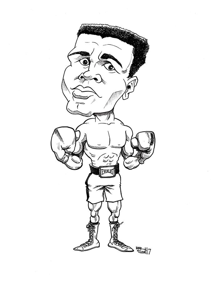 Muhammad Ali, line drawing Drawing by Mike Scott