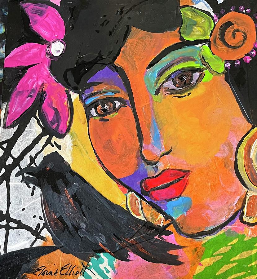 Mujer con Pajaro Painting by Elaine Elliott