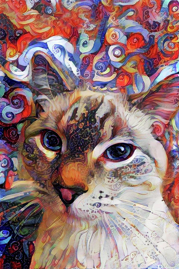 Muji the Siamese Cat - Red White and Blue Mixed Media by Peggy Collins