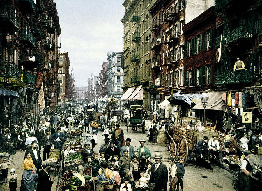 Mulberry Street - NYC - Circa 1900 Photochrom Photograph by War Is Hell Store